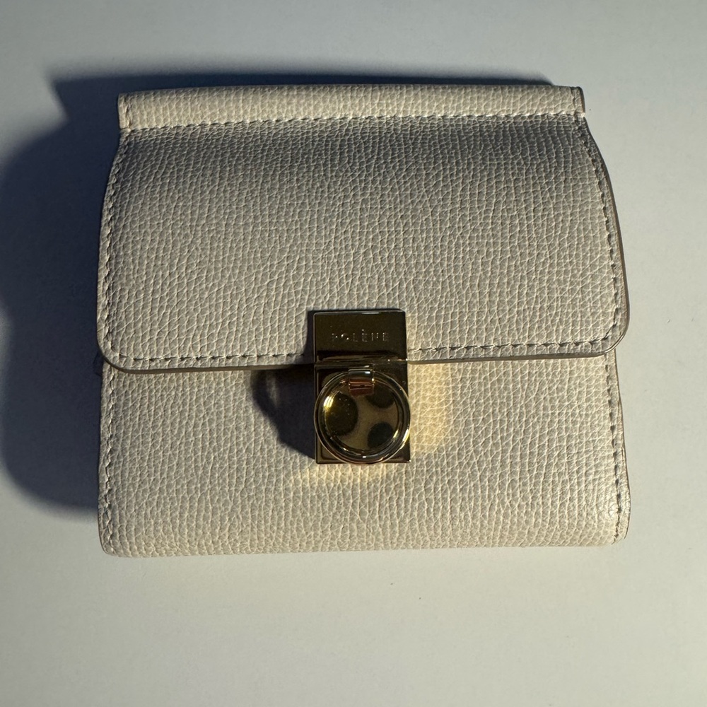 Polene chalk Leather Wallet with Gold Clasp